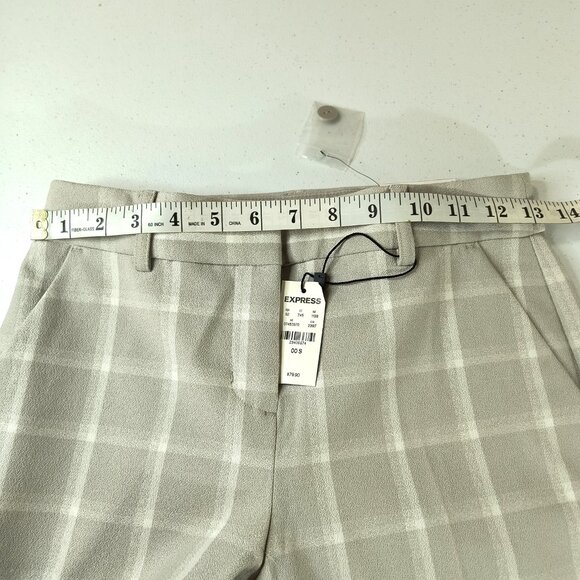 NEW Express Columnist Ankle Mid Rise Size 00 Short Stretch Grey Plaid Pants - Picture 10 of 11